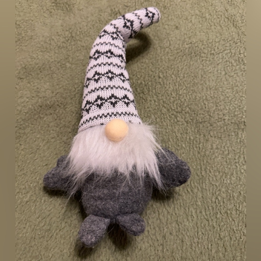 Cozy Gray Gnome Plush with Patterned Hat